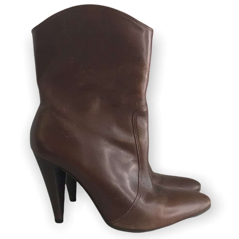 ARNOLD CHURGIN BROWN Pull-On Booties Leather Size 7.5 - Picture 3 of 5